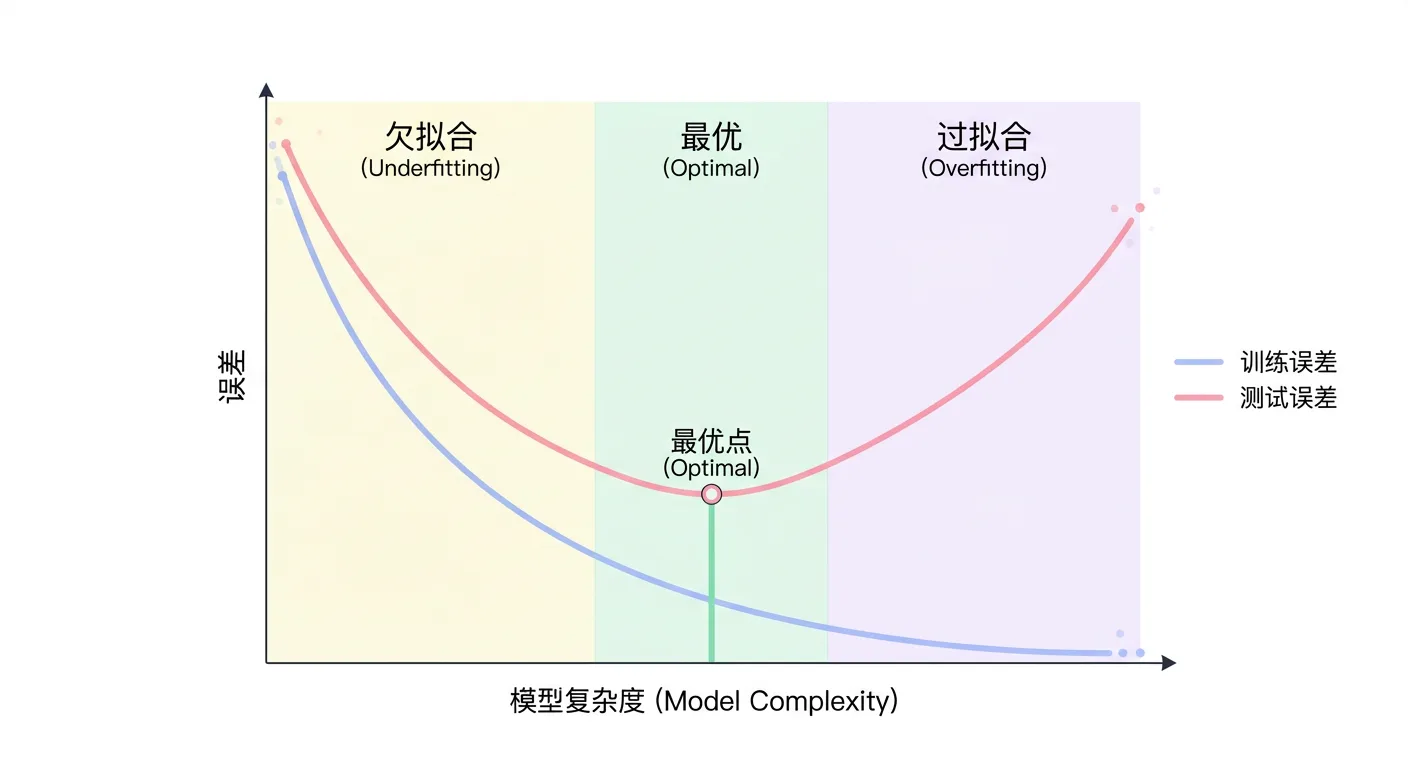 过拟合与欠拟合曲线：训练误差vs测试误差